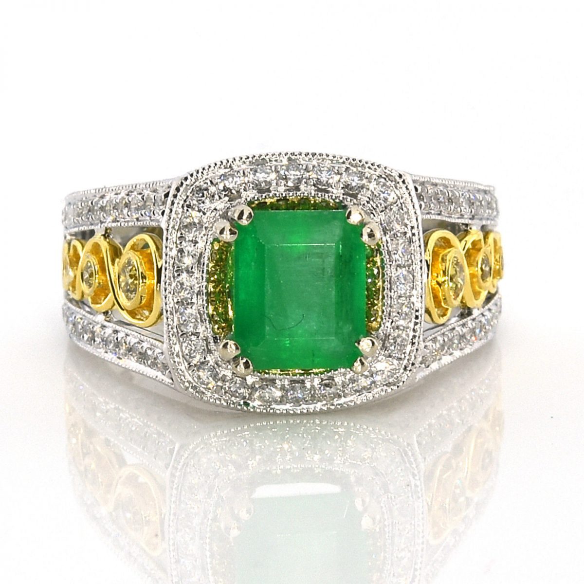 Real 1.79ct Natural Green Emerald Engagement Ring Emerald Cut 18K Gold