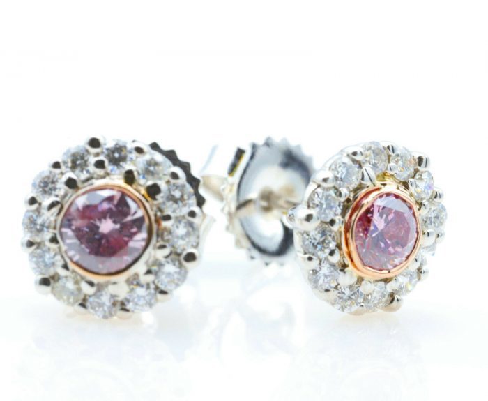 Real Fine 0.84ct Fancy Intense Pink Diamonds GIA Stud Earrings 18K White Gold - Image 3