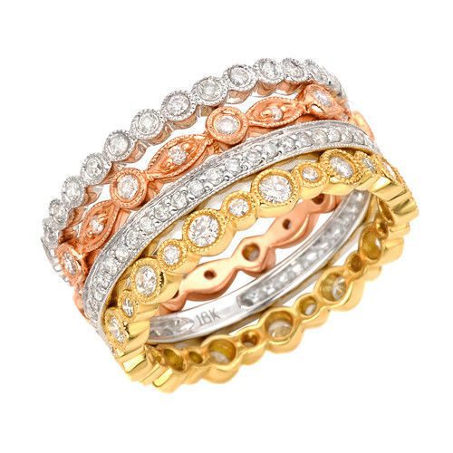 1.62ct Natural Multi Tone Diamonds Engagement Ring 18K Solid Gold 8G Rounds
