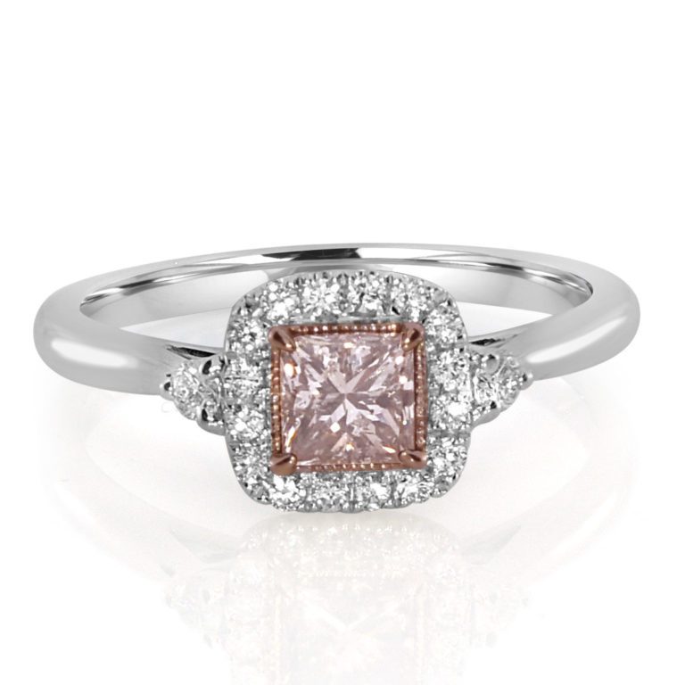 Real 0.63ct Natural Fancy Pink Diamonds Engagement Ring 18K Solid Gold