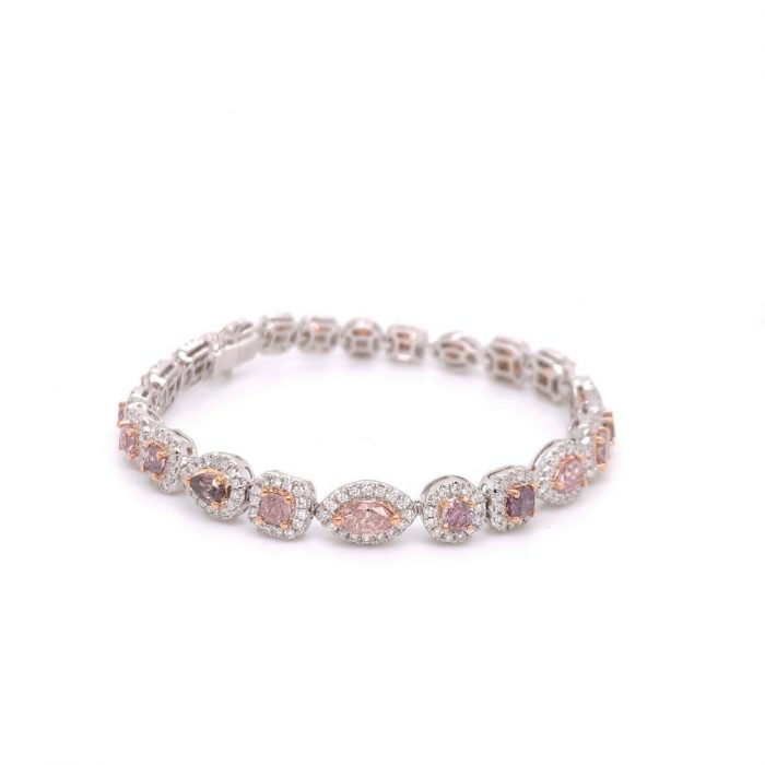 Real Pink Diamonds - Bracelet 7.65ct Natural Fancy Pink Purple Diamonds 18K Gold