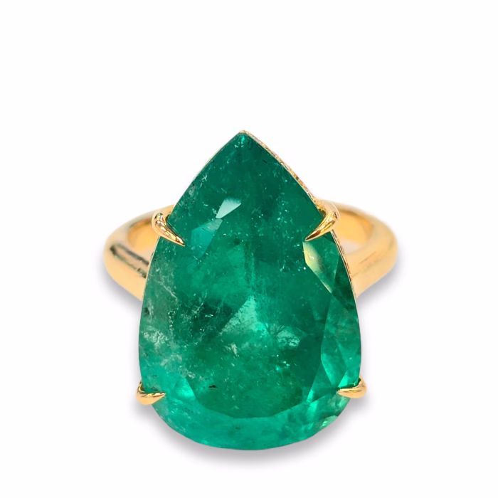 Colombian Emerald 13.29ct Natural Green Minor Diamonds Engagement Ring 18K GRS