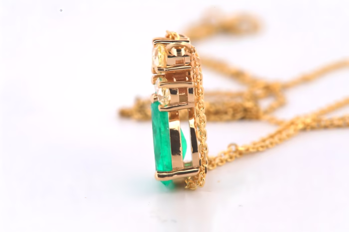 Emerald & Diamonds Necklace Pendant 1.76ct Natural Green Colombian Emerald 18K - Image 5