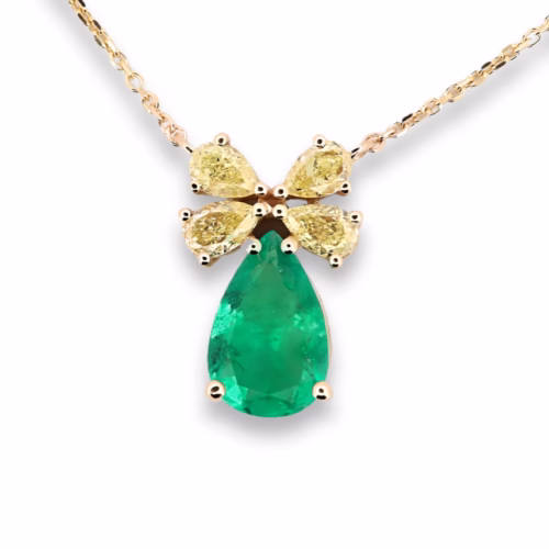 Emerald & Diamonds Necklace Pendant 1.76ct Natural Green Colombian Emerald 18K