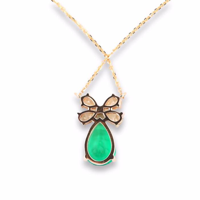 Emerald & Diamonds Necklace Pendant 1.76ct Natural Green Colombian Emerald 18K - Image 7