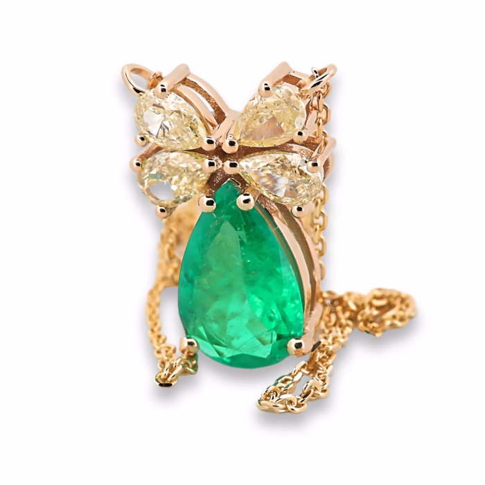 Emerald & Diamonds Necklace Pendant 1.76ct Natural Green Colombian Emerald 18K - Image 9