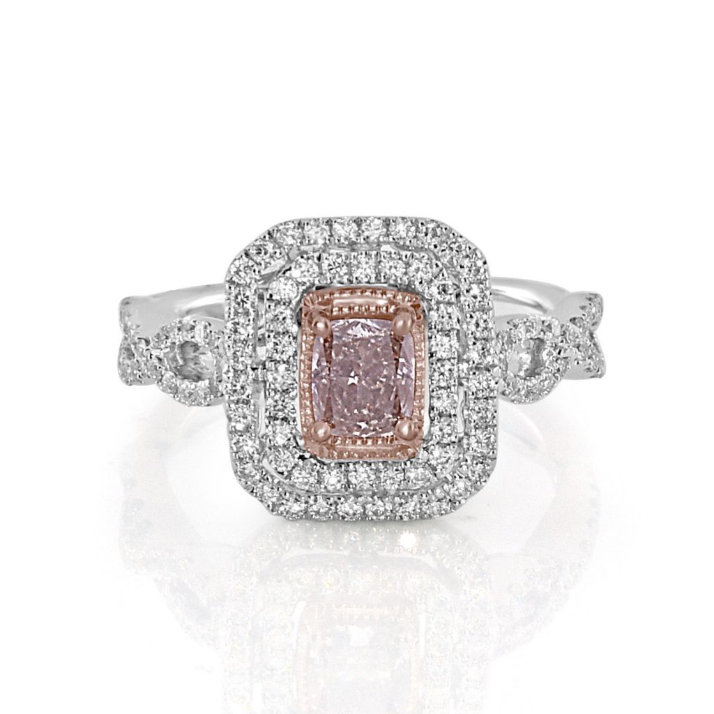 Real 1.00ct Natural Fancy Pink Diamond Engagement Ring 18K Solid Gold Cushion