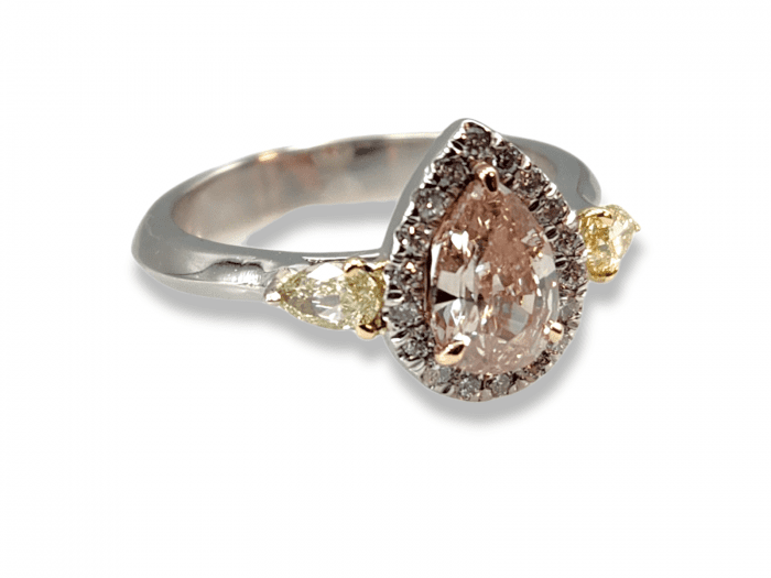 1.55ct Pink Diamond Engagement Ring GIA Pear Hallo Platinum Fancy Pink & Yellow - Image 8