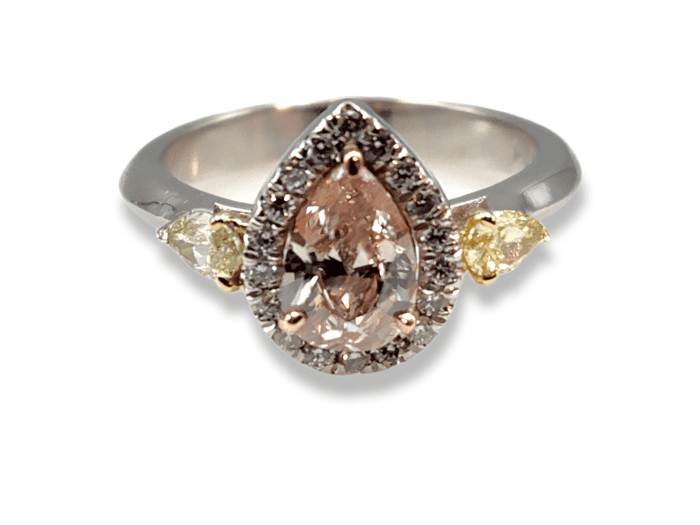 1.55ct Pink Diamond Engagement Ring GIA Pear Hallo Platinum Fancy Pink & Yellow - Image 9