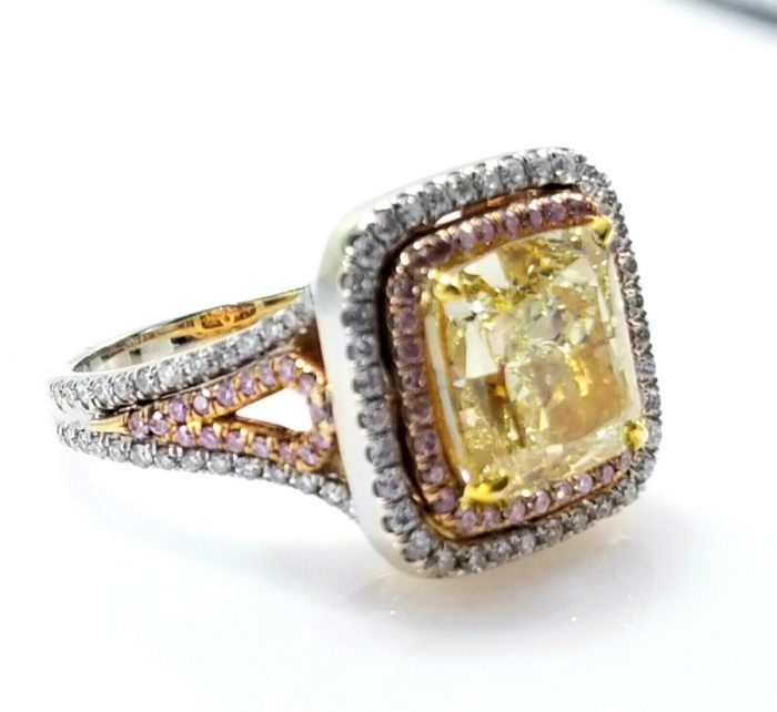 5.24ct Natural Argyle 6pp Fancy Yellow & Pink Diamonds GIA Engagement Ring 18K - Image 8