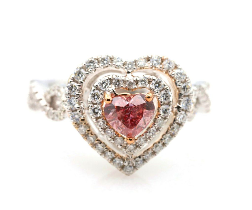 heart shape fancy deep pink diamond ring