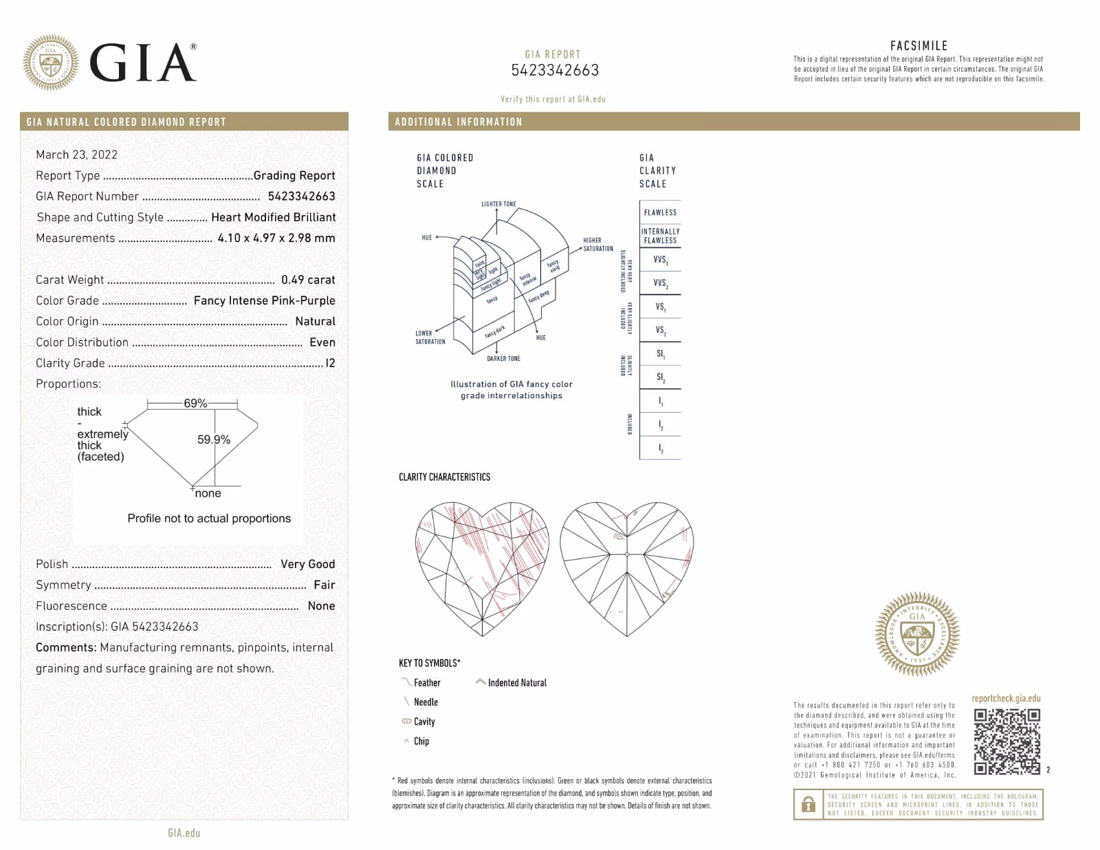 Purple Diamond 0.49ct Natural Loose Fancy Intense Purple Diamond From Heart GIA - Image 3