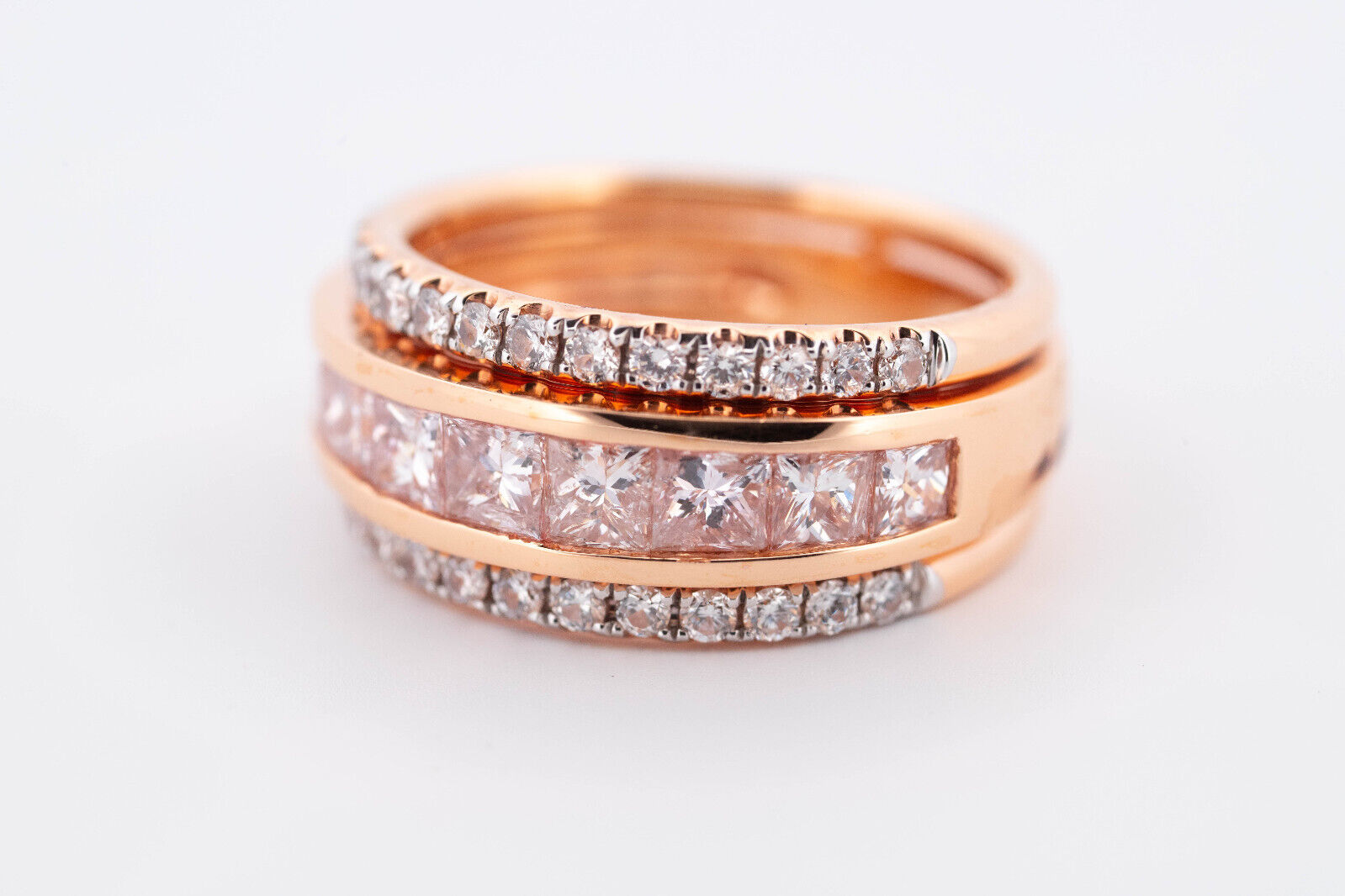 18K White and Rose Gold Natural Pink and White Diamond Ring