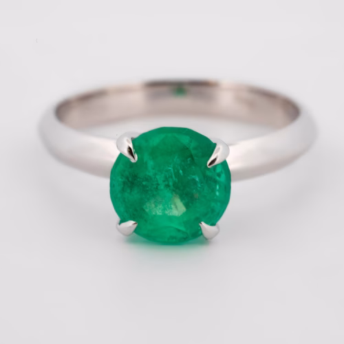 Brazil Emerald 2.02ct Natural Green Emerald Gold Engagement Ring GIA F1 Round