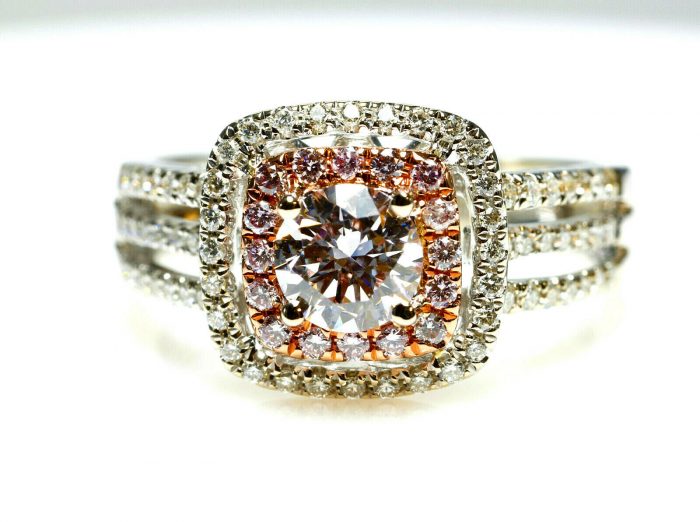 GIA 1.29ct Natural Argyle 7p Fancy Faint Pink Diamond Engagement Ring 18K Round