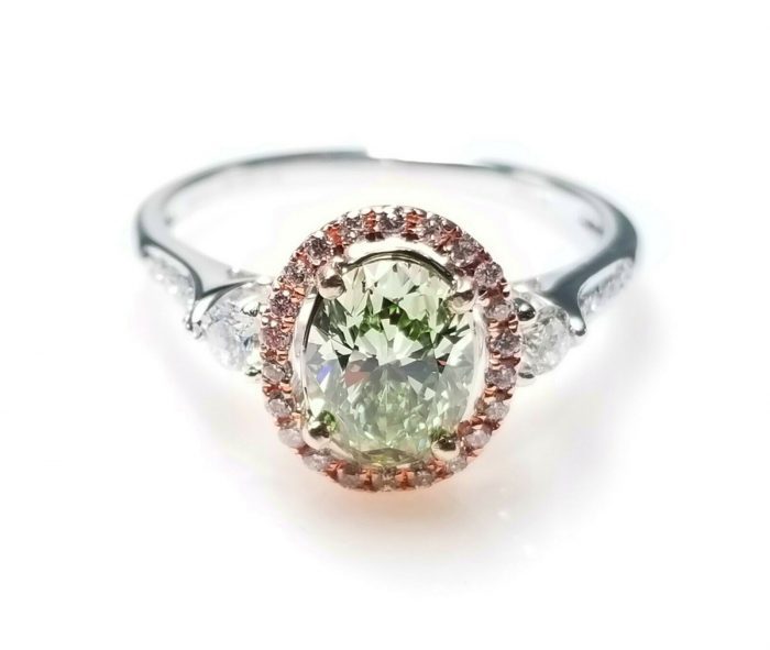 GIA 1.45ct Natural Argyle 7p Fancy Green & Pink Diamond Engagement Ring 18K Oval - Image 5