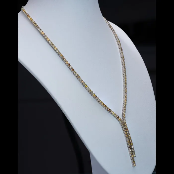 10.49ct Necklace Natural Multi Color Diamonds Yellow Green Set In 14K Solid Gold - Image 5