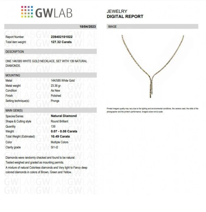 10.49ct Necklace Natural Multi Color Diamonds Yellow Green Set In 14K Solid Gold - Image 7