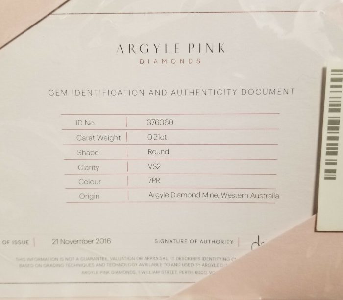Argyle Diamond 0.21ct Natural Loose Fancy Pink 7PR Color Diamond Round VS2