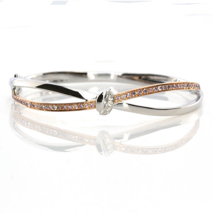 Real 0.64ct Natural Fancy Pink Diamonds Bracelet Bangle 18K Solid Gold VS2-SI2