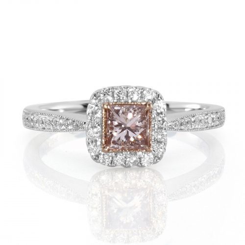 Real 0.71ct Natural Fancy Pink Diamonds Engagement Ring 18K Solid Gold Princess