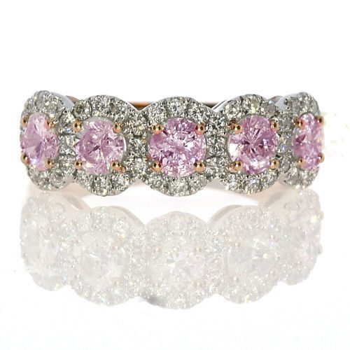 Real 1.65ct Natural Fancy Pink Diamonds Engagement Ring 18K Solid Gold 5G Rounds