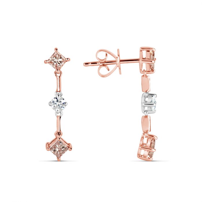 0.85ct Fancy Pink Diamonds Earrings 18K All Natural 2 Grams Real Gold Princess - Image 3