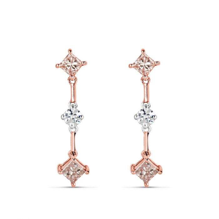 0.85ct Fancy Pink Diamonds Earrings 18K All Natural 2 Grams Real Gold Princess