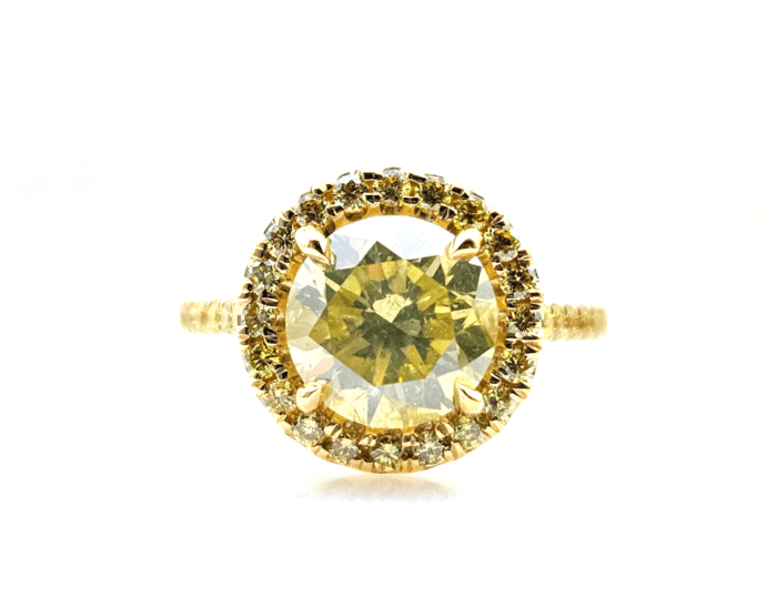 Big Fine 3.12ct Natural Fancy Yellow Round Diamond Engagement Ring GIA 18K Gold