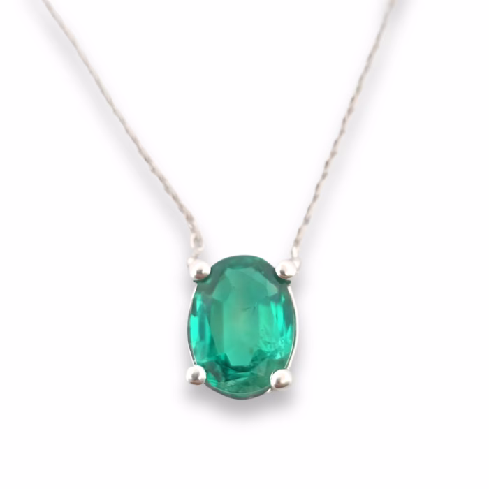Emeralds Necklace Pendant 1.32ct Natural Green Emerald 14K Oval No Oil Clean