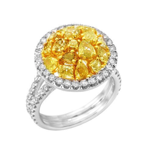 Real 2.47ct Natural Fancy Intense Yellow Diamonds Engagement Ring 18K Solid Gold